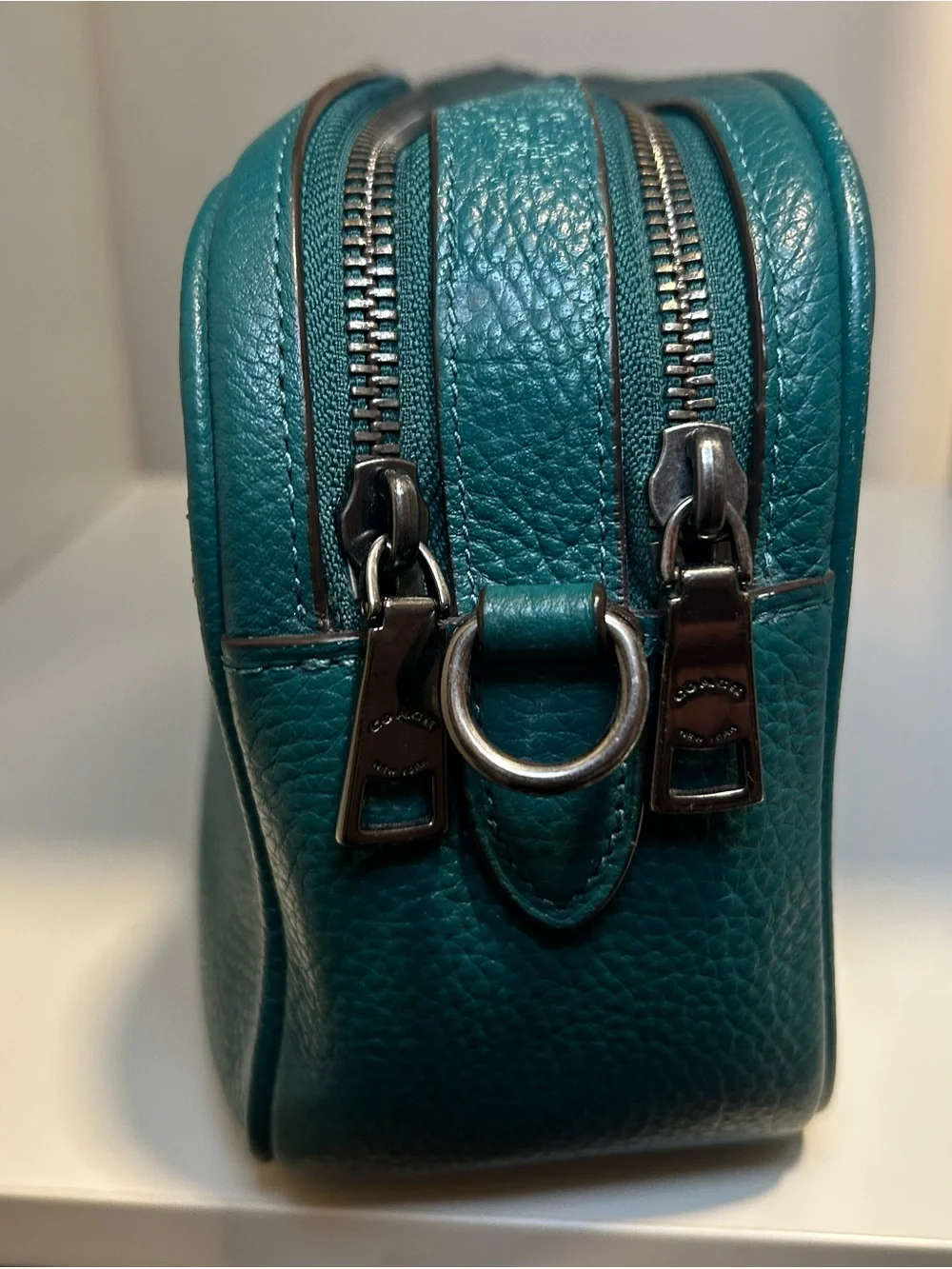 Coach Teal Jes Pebbled Leather Camera Crossbody Bag